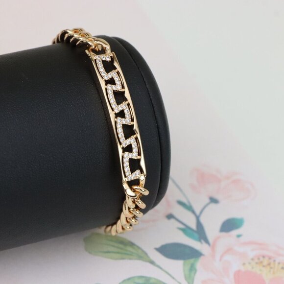 "Elegant Rose Gold Link Bracelet with Sparkling Geometric Detail, XPBL0949 - Picture 11 of 12